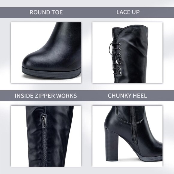 Women's Blackpu-imitation Suede Thigh High Over The Knee Rounded Toe Tall Boot - Picture 3 of 7